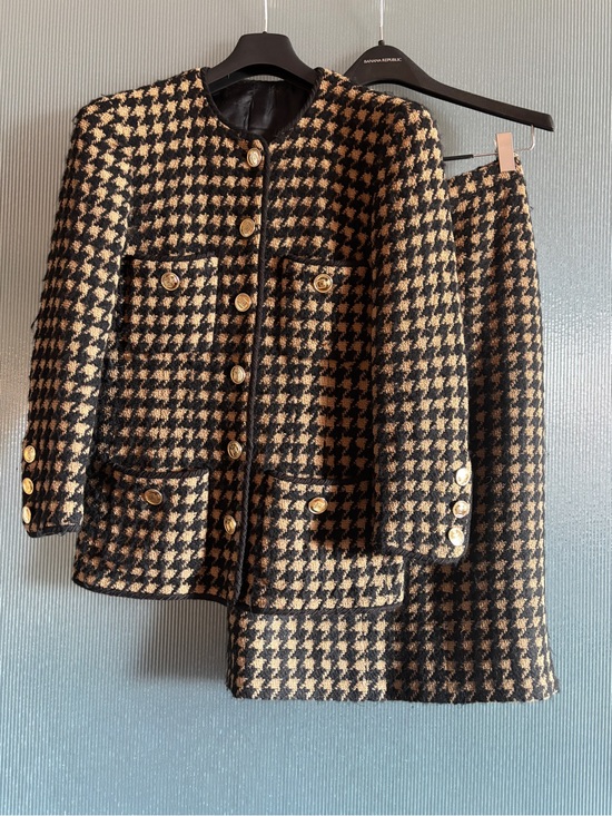 CHANEL Jackets & Blazers - CHANEL Karl Lagerfeld Era Bouclé Houndstooth Jacket & Skirt FR38 US 4 6 Vintage